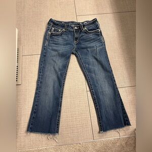 Miss Me Dark Blue JP5014 Bootcut Cutoff Jeans with Raw Hem Women’s Size 30 Y2K